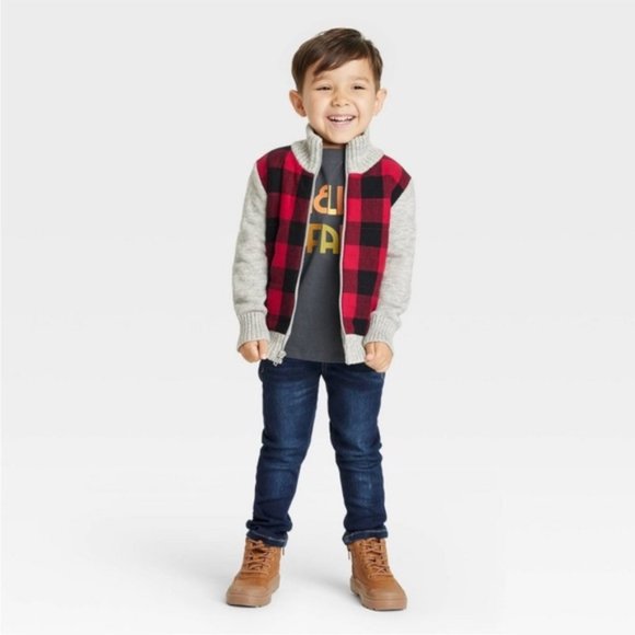 Cat & Jack Toddler Boys' Size 18 Month Red Buffalo Check Sweater - Never Worn - Picture 1 of 3